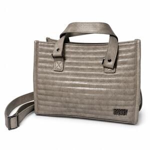 Radley Quilted Boxy Tote Bag Metallic Taupe Gray Crossbody Shoulder Handbag